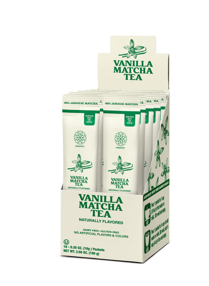 Harmony Matcha Vanilla – Premium Shade-Grown Japanese Matcha, Sweetened with Organic Sugar (10 Stick Packs)