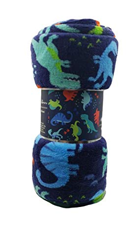 Boy's and Girl's Set of 2 Plush Fleece Throw Blanket - Dinos and Unicorns