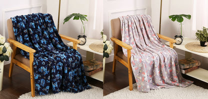 Boy's and Girl's Set of 2 Plush Fleece Throw Blanket - Dinos and Unicorns