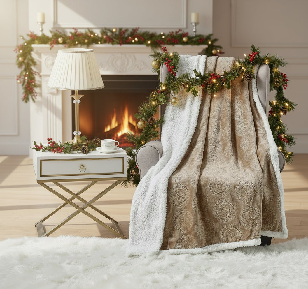 Extra Soft Sherpa Mandala Embossed Throw Blanket