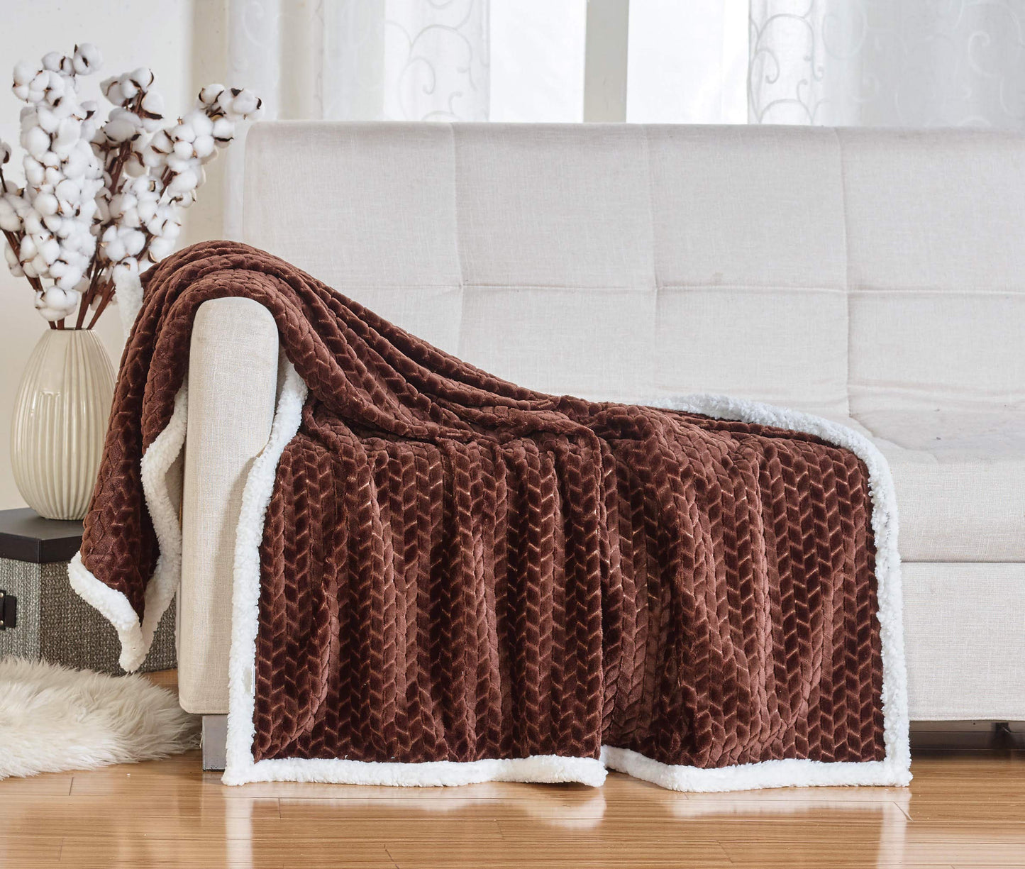 Décor&More Home Essentials Braided Sherpa Blanket — Reversible Plush Throw