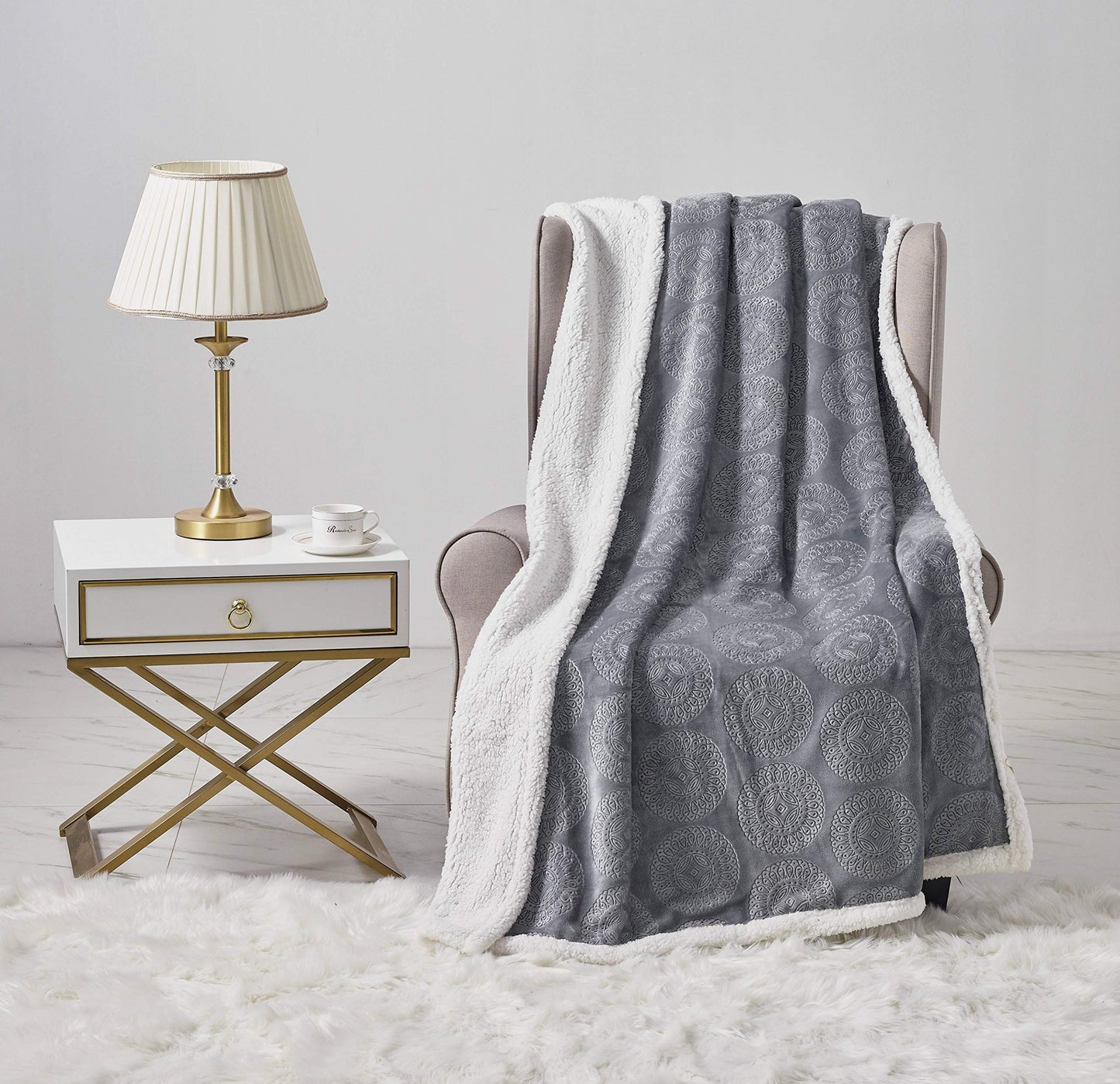 Extra Soft Sherpa Mandala Embossed Throw Blanket