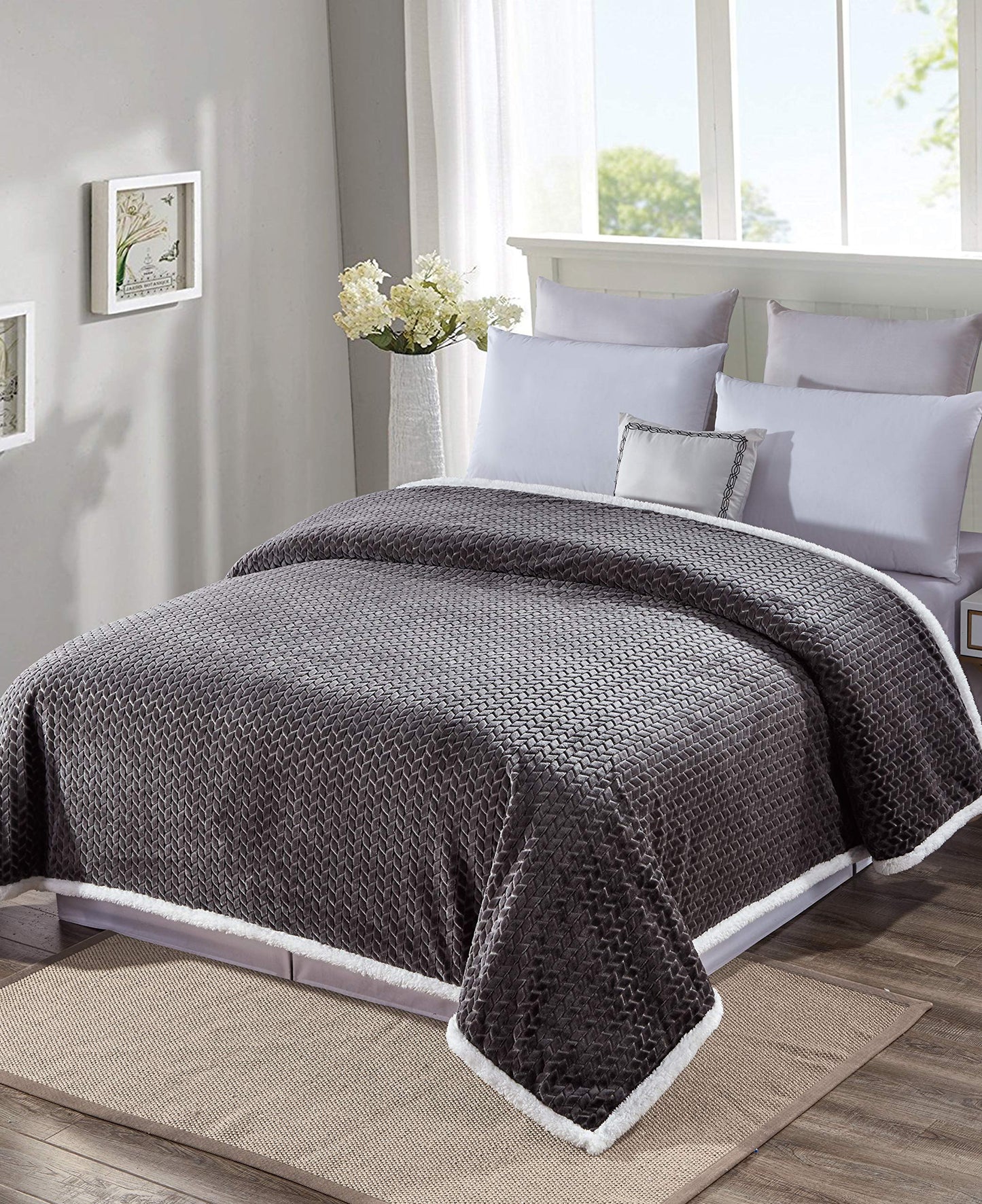 Décor&More Home Essentials Braided Sherpa Blanket — Reversible Plush Throw