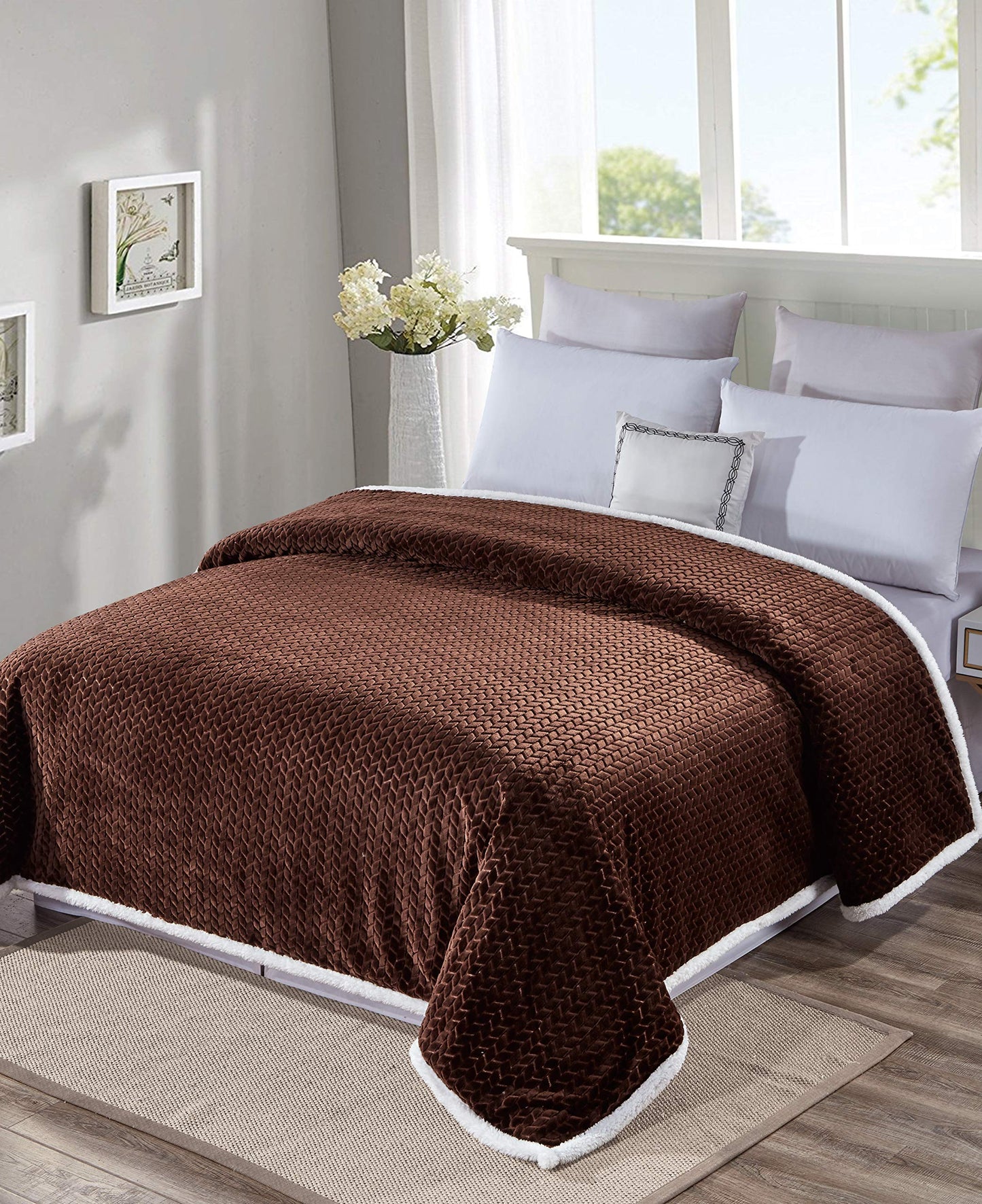 Décor&More Home Essentials Braided Sherpa Blanket — Reversible Plush Throw