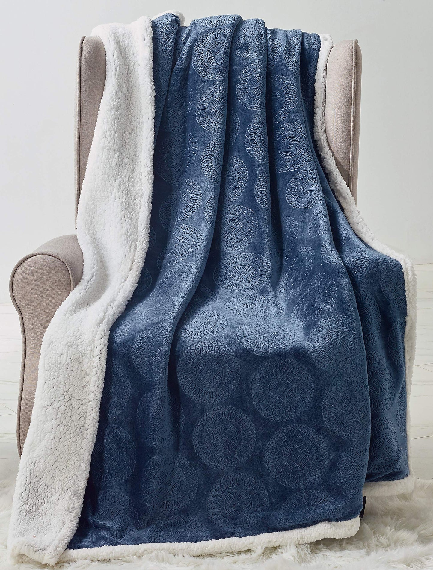 Extra Soft Sherpa Mandala Embossed Throw Blanket