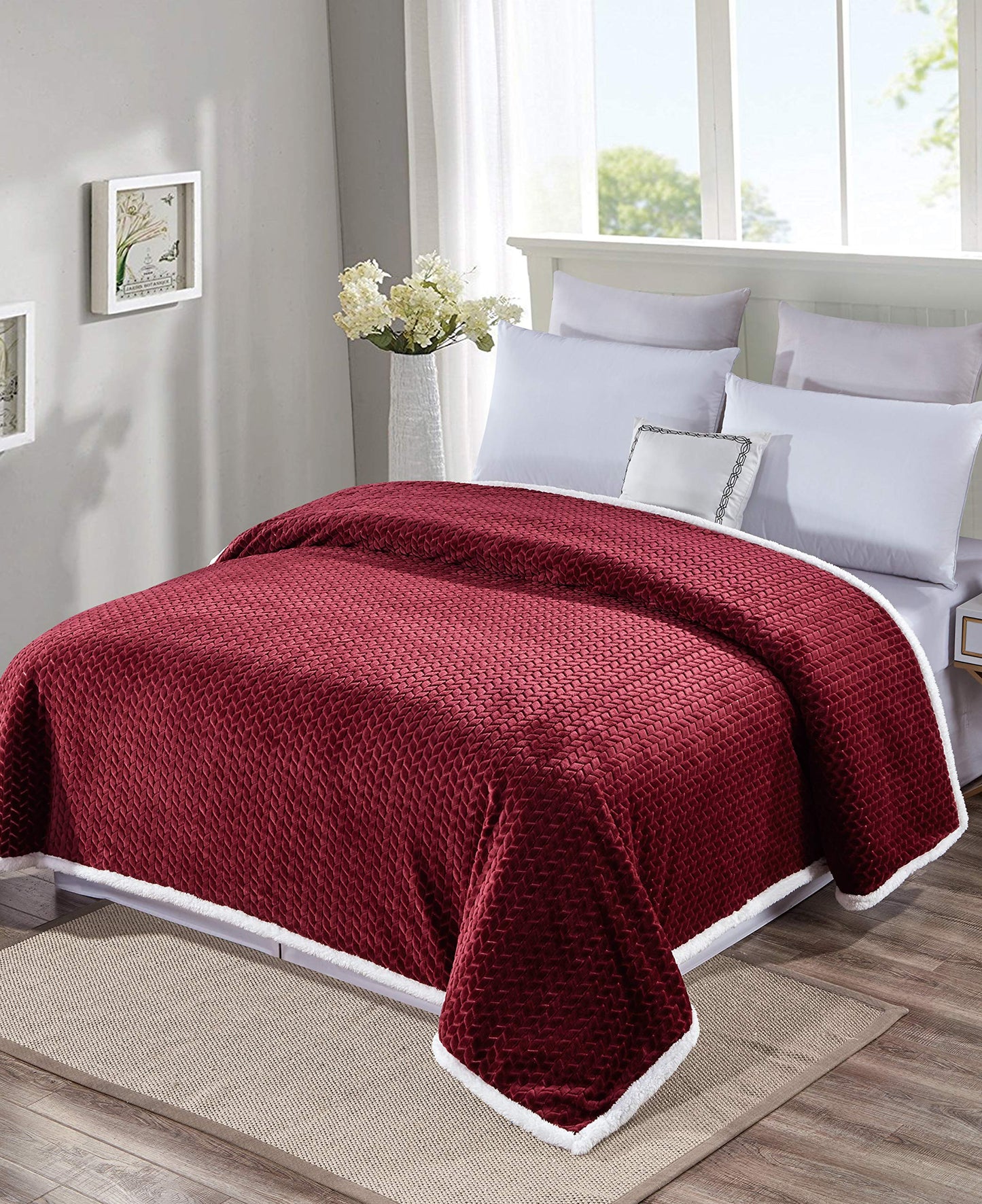 Décor&More Home Essentials Braided Sherpa Blanket — Reversible Plush Throw