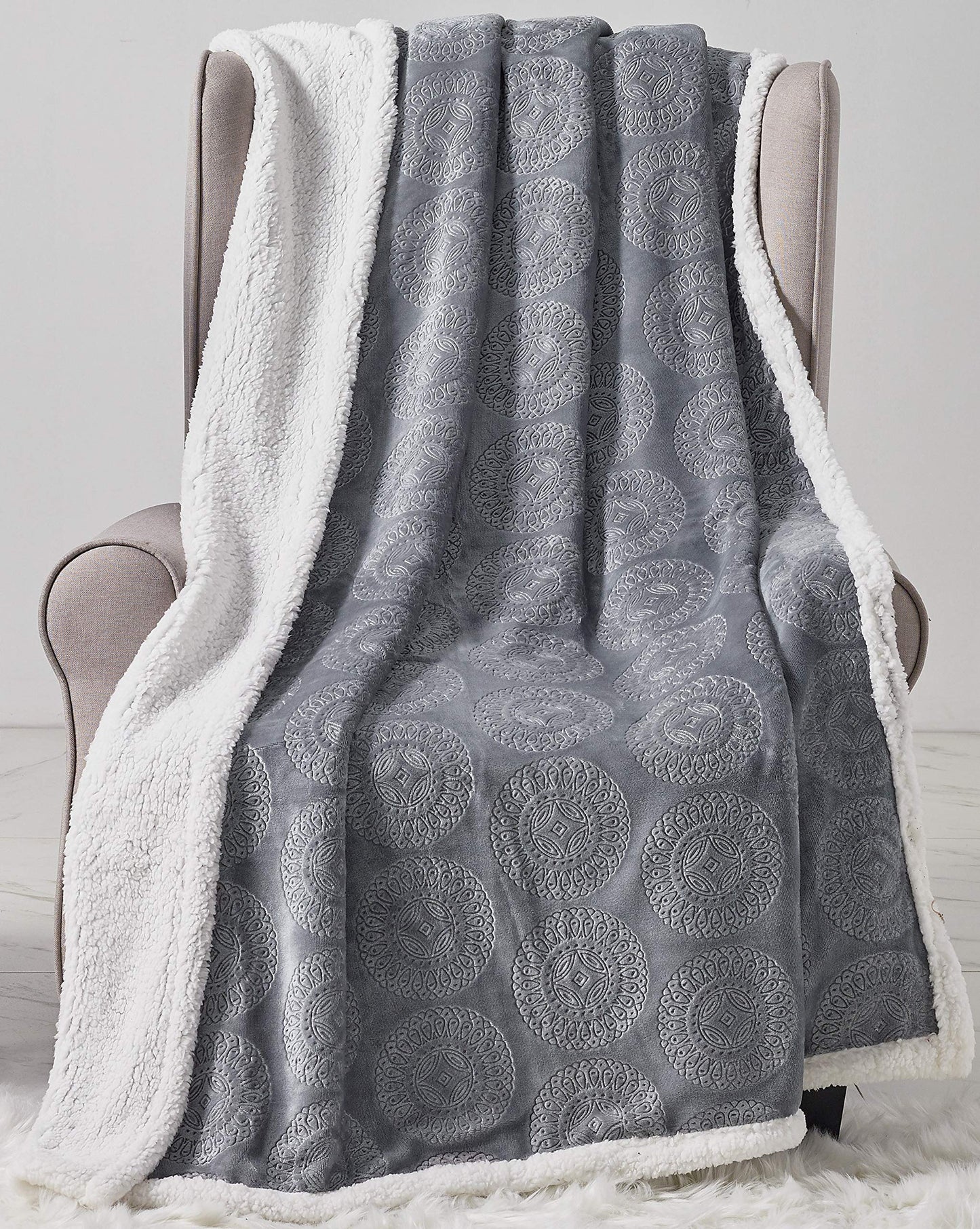 Extra Soft Sherpa Mandala Embossed Throw Blanket