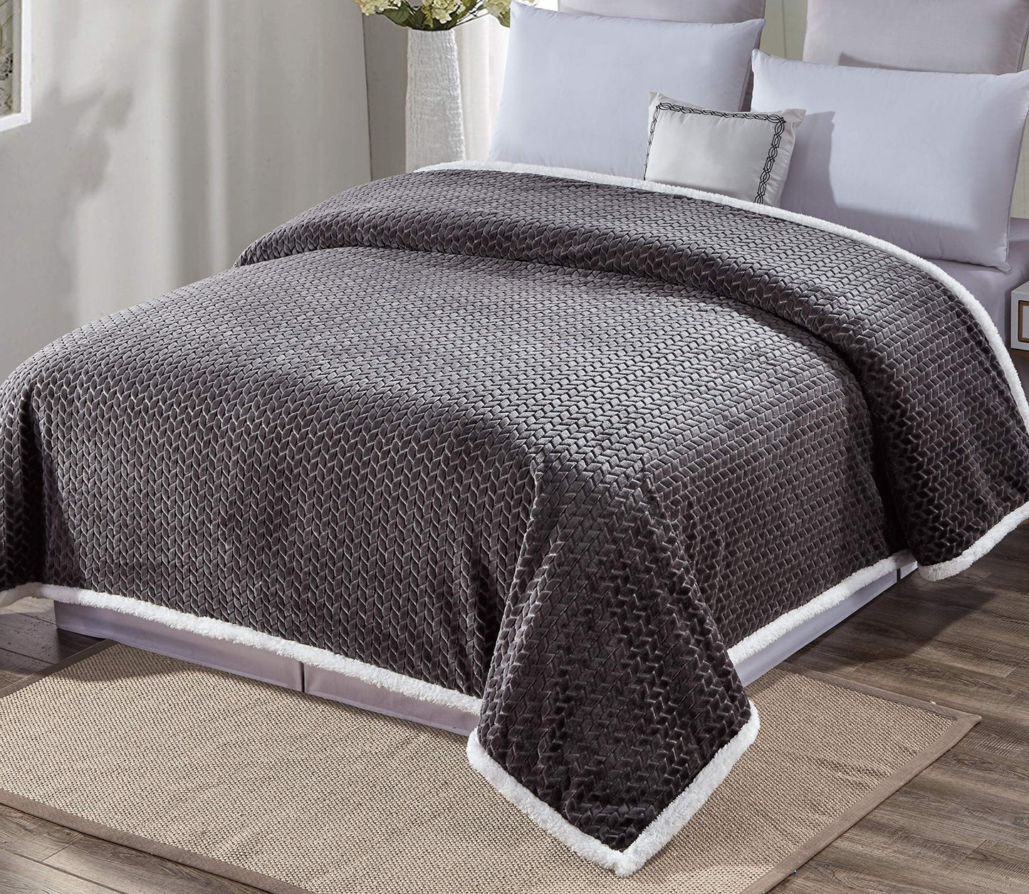 Décor&More Home Essentials Braided Sherpa Blanket — Reversible Plush Throw