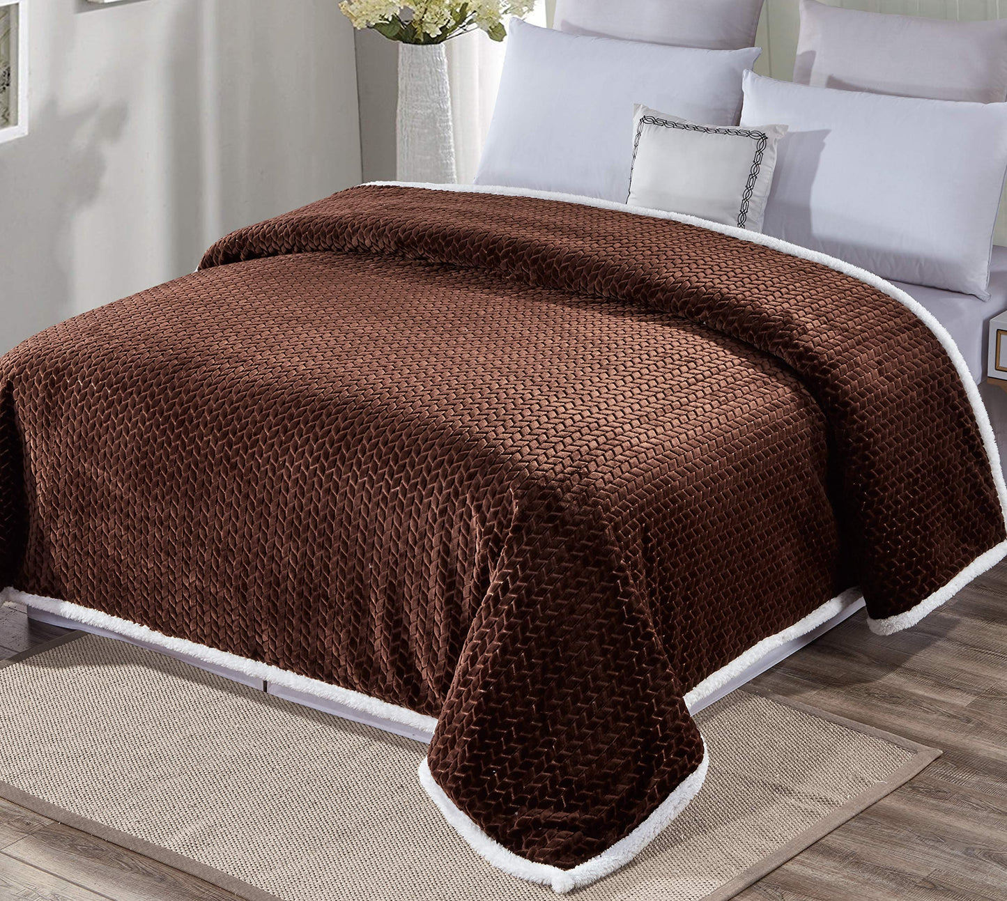 Décor&More Home Essentials Braided Sherpa Blanket — Reversible Plush Throw