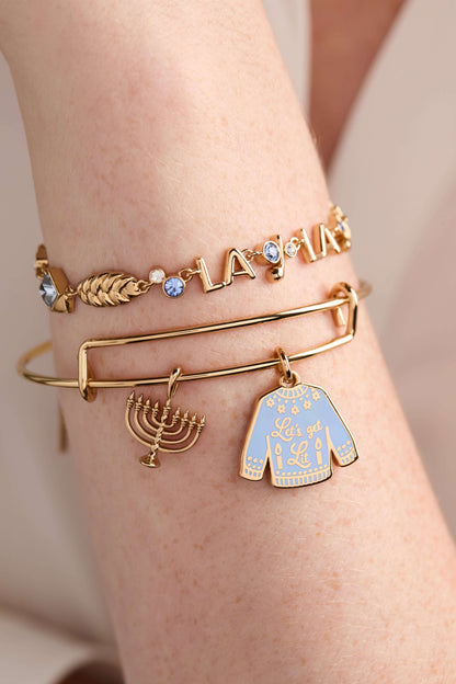 ALEX AND ANI Hanukkah 'Let's Get Lit' Ugly Sweater & Menorah Bangle