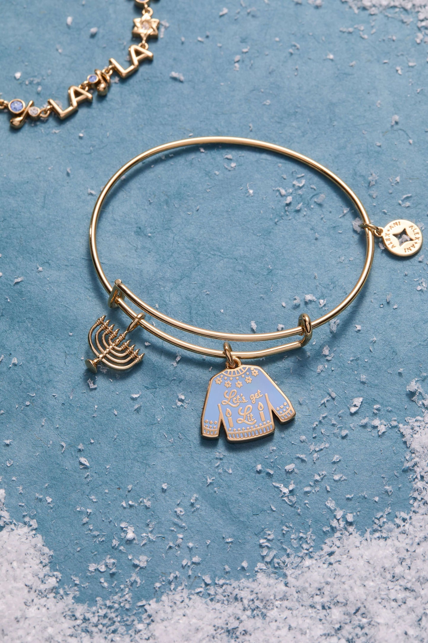 ALEX AND ANI Hanukkah 'Let's Get Lit' Ugly Sweater & Menorah Bangle