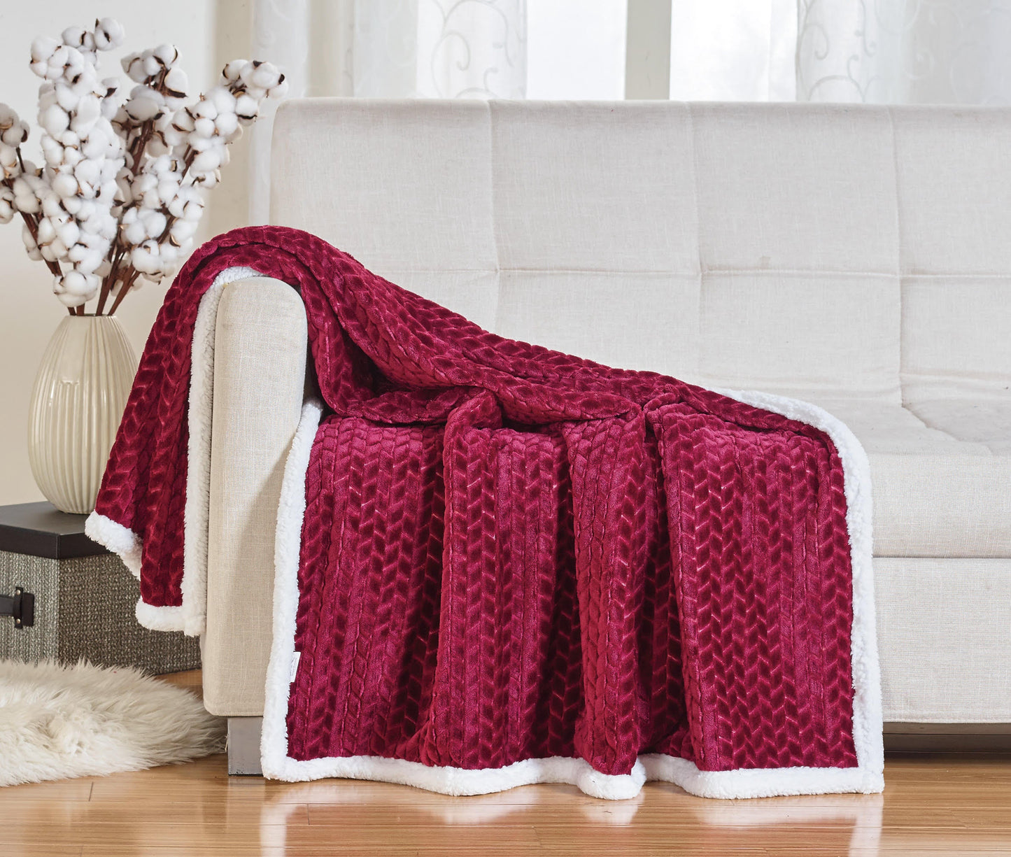 Décor&More Home Essentials Braided Sherpa Blanket — Reversible Plush Throw