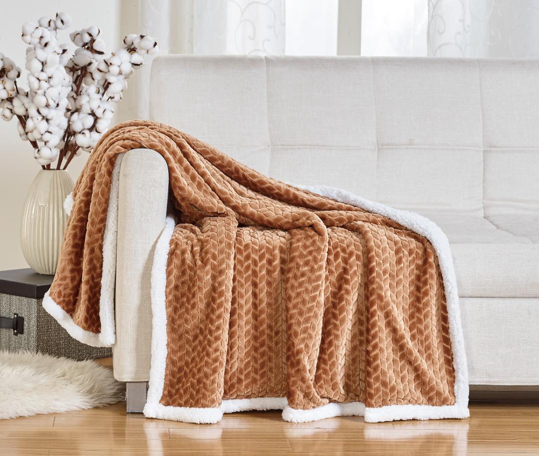 Décor&More Home Essentials Braided Sherpa Blanket — Reversible Plush Throw