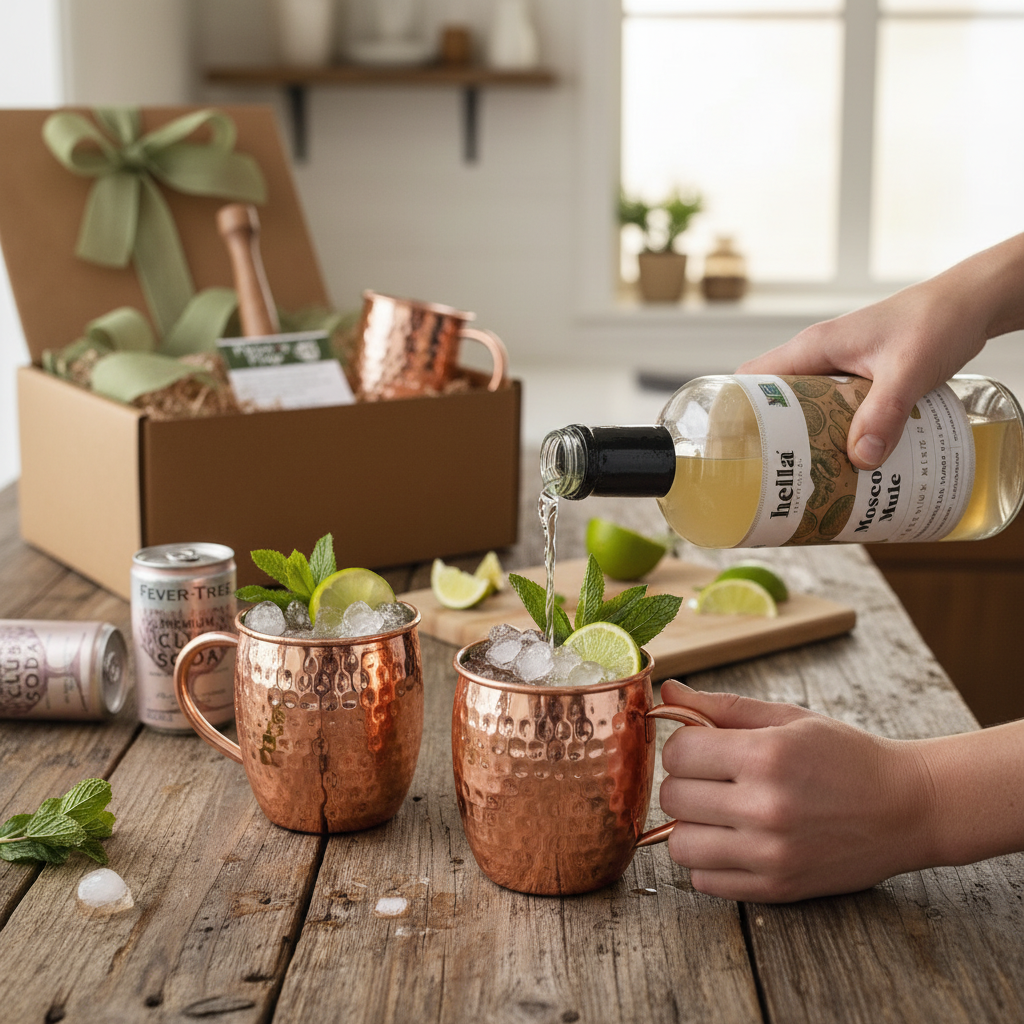 Premium Cocktail Gift Set with Copper Mugs & Bar Essentials