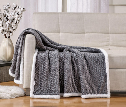 Décor&More Home Essentials Braided Sherpa Blanket — Reversible Plush Throw