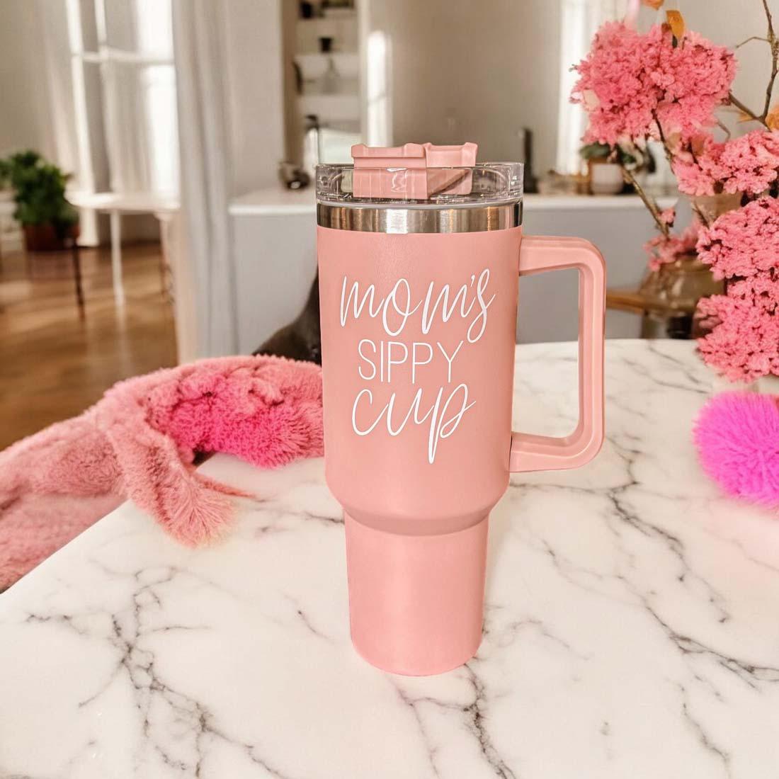 Big Travel Cup with Handle & Straw | Gift for Moms