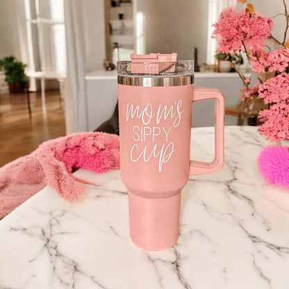 Big Travel Cup with Handle & Straw | Gift for Moms