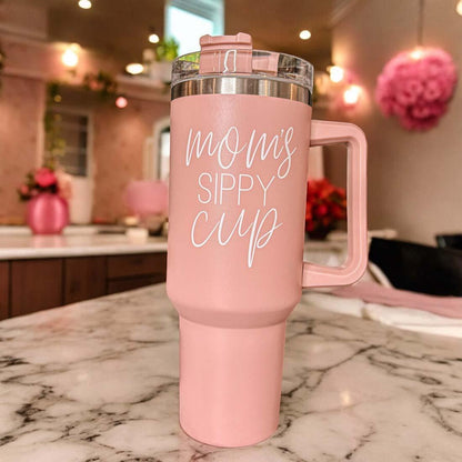 Big Travel Cup with Handle & Straw | Gift for Moms