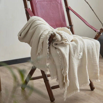 Soft Cotton Throw Blanket with Tassels