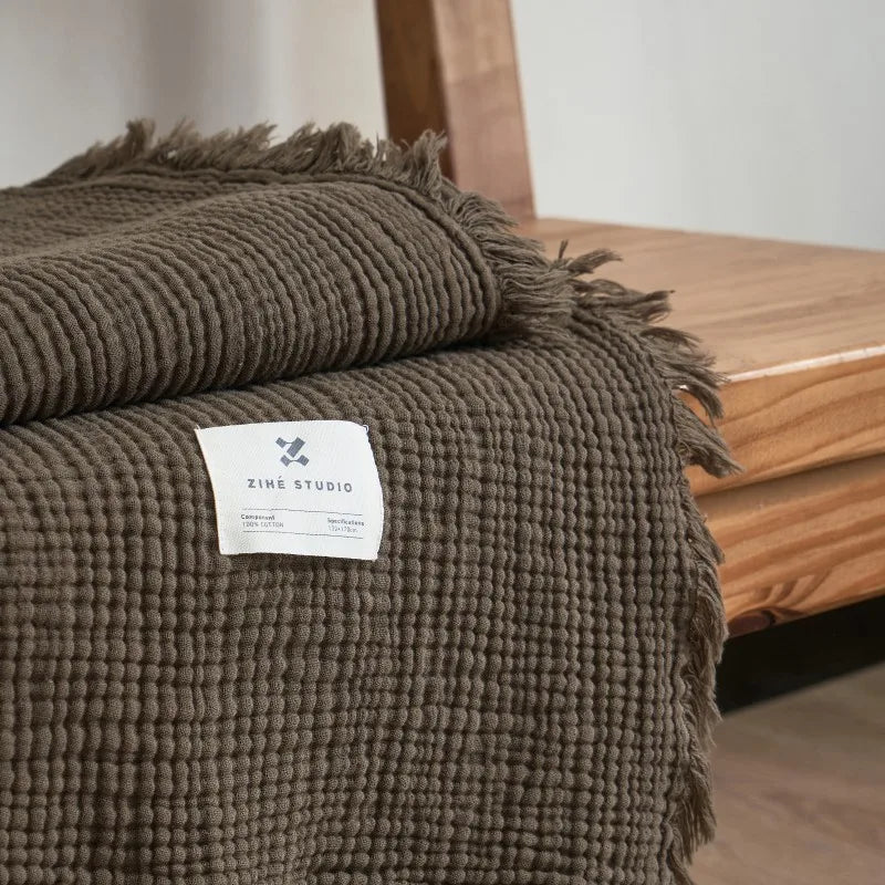 Soft Cotton Throw Blanket with Tassels