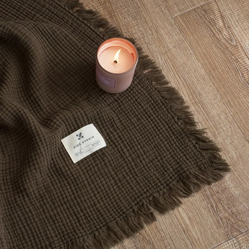 Soft Cotton Throw Blanket with Tassels