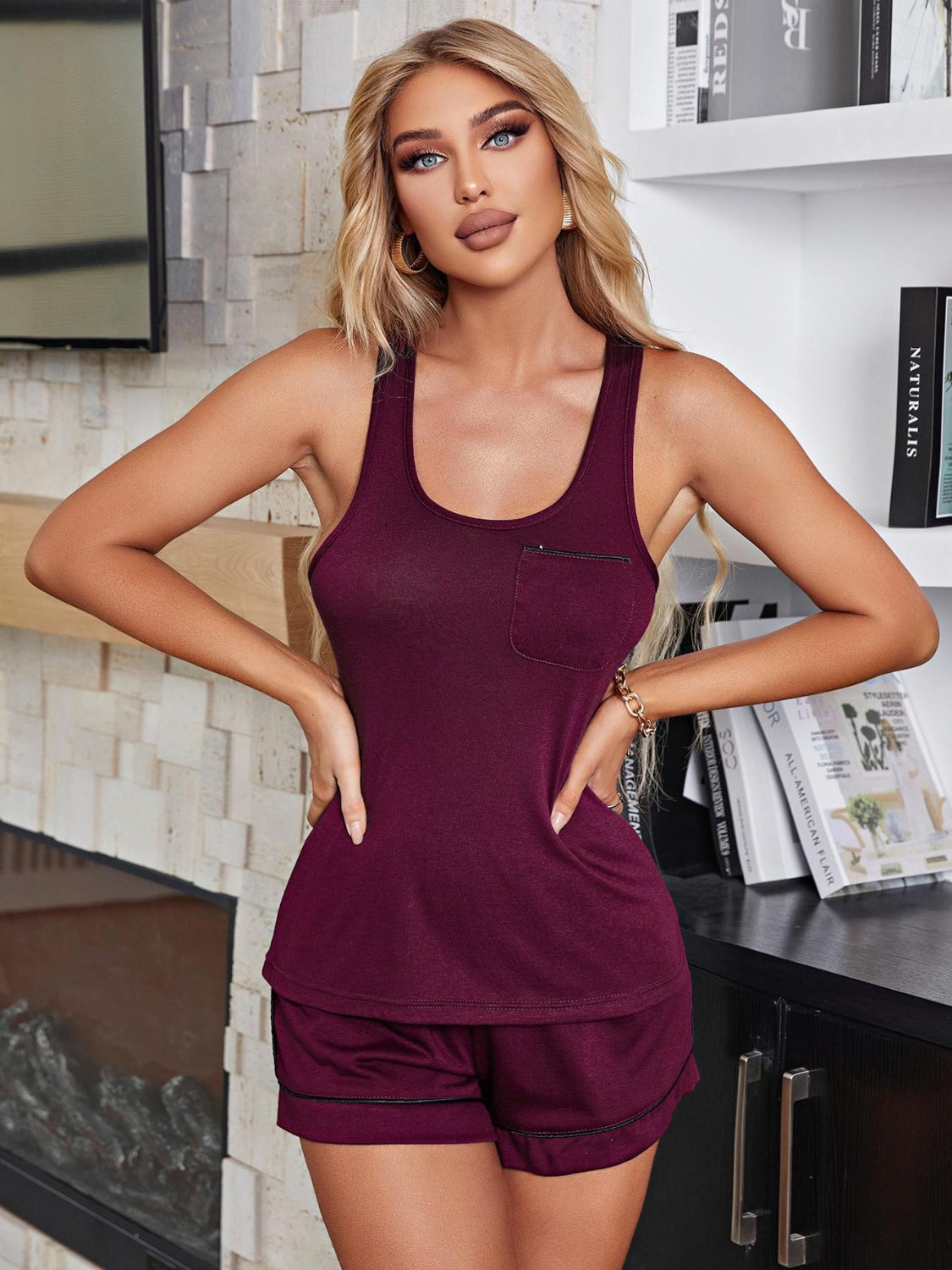 Scoop Neck Tank Loungewear - Women's Wide Strap Sleepwear