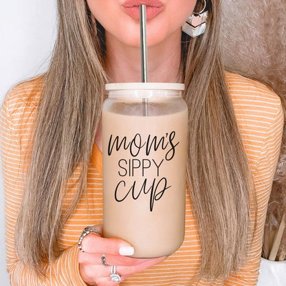 Funny & Practical Mom Drinkware with Bamboo Lid & Straws