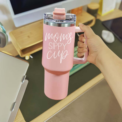 Big Travel Cup with Handle & Straw | Gift for Moms