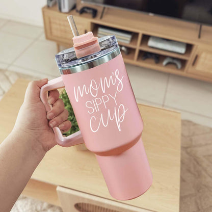Big Travel Cup with Handle & Straw | Gift for Moms