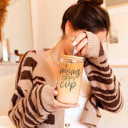 Funny & Practical Mom Drinkware with Bamboo Lid & Straws