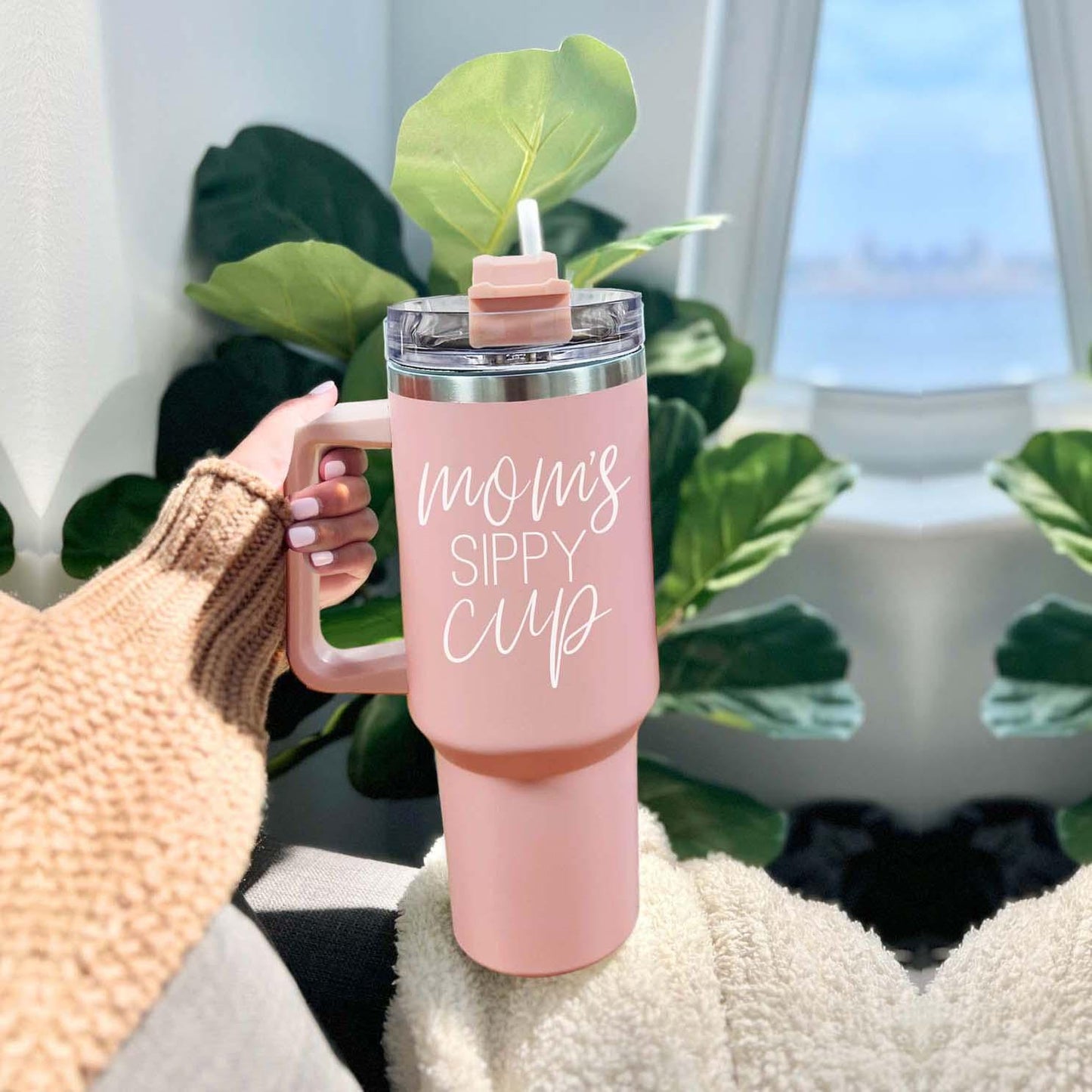 Big Travel Cup with Handle & Straw | Gift for Moms