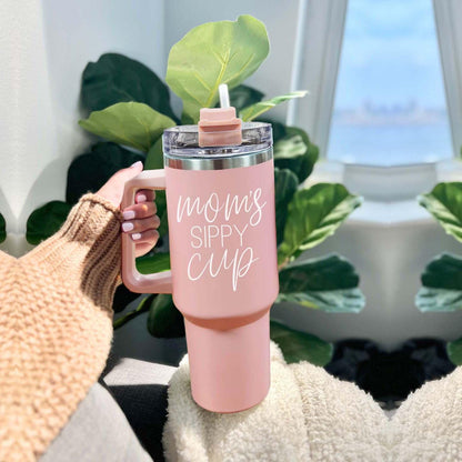 Big Travel Cup with Handle & Straw | Gift for Moms