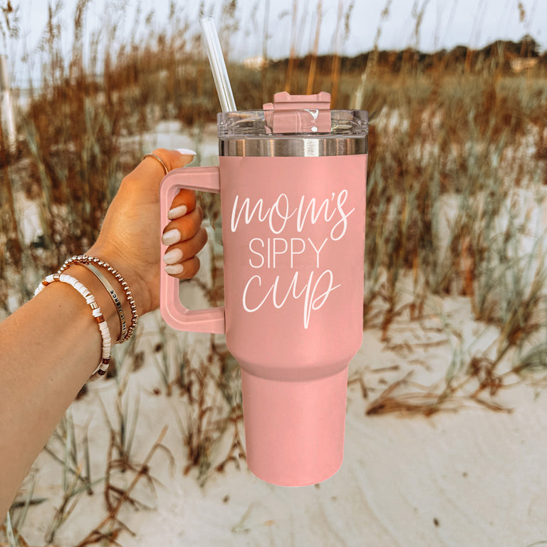 Big Travel Cup with Handle & Straw | Gift for Moms