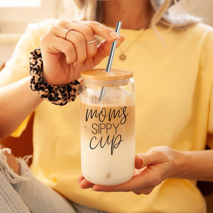 Funny & Practical Mom Drinkware with Bamboo Lid & Straws