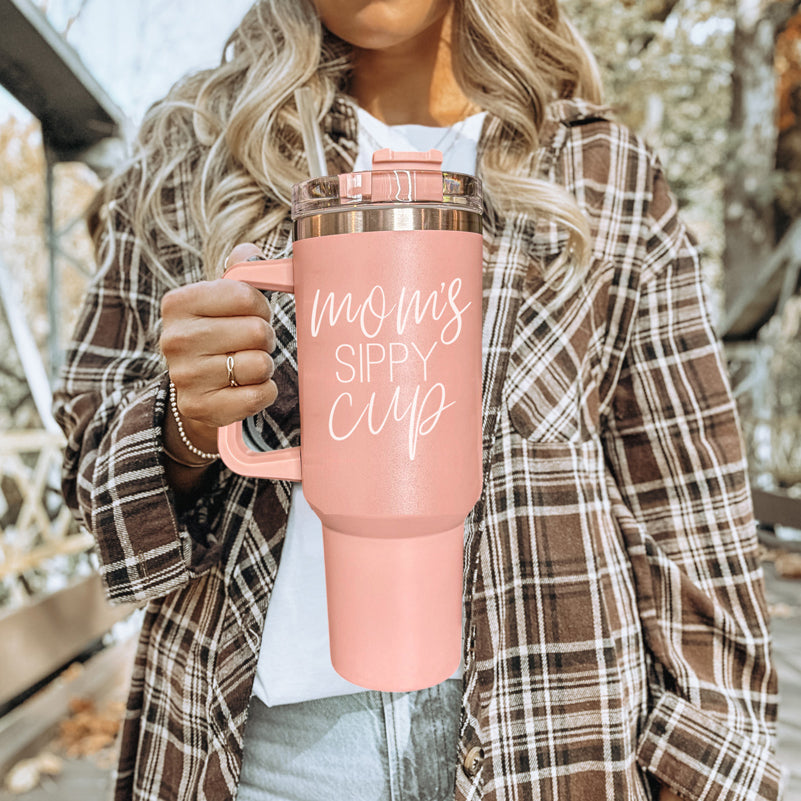 Big Travel Cup with Handle & Straw | Gift for Moms