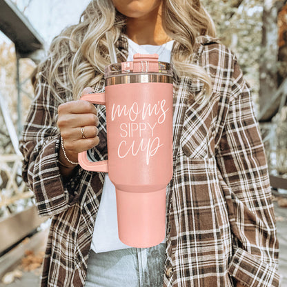 Big Travel Cup with Handle & Straw | Gift for Moms