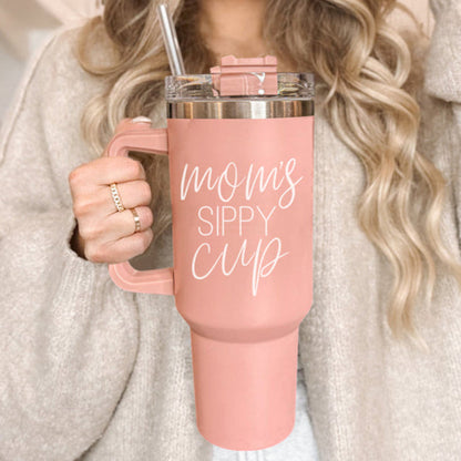Big Travel Cup with Handle & Straw | Gift for Moms