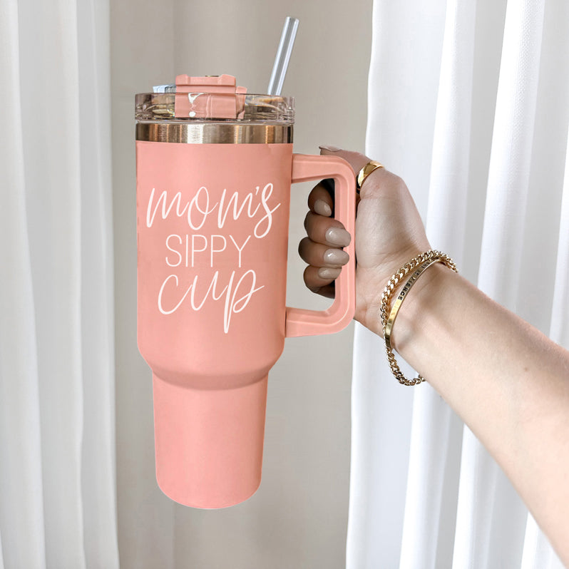 Big Travel Cup with Handle & Straw | Gift for Moms
