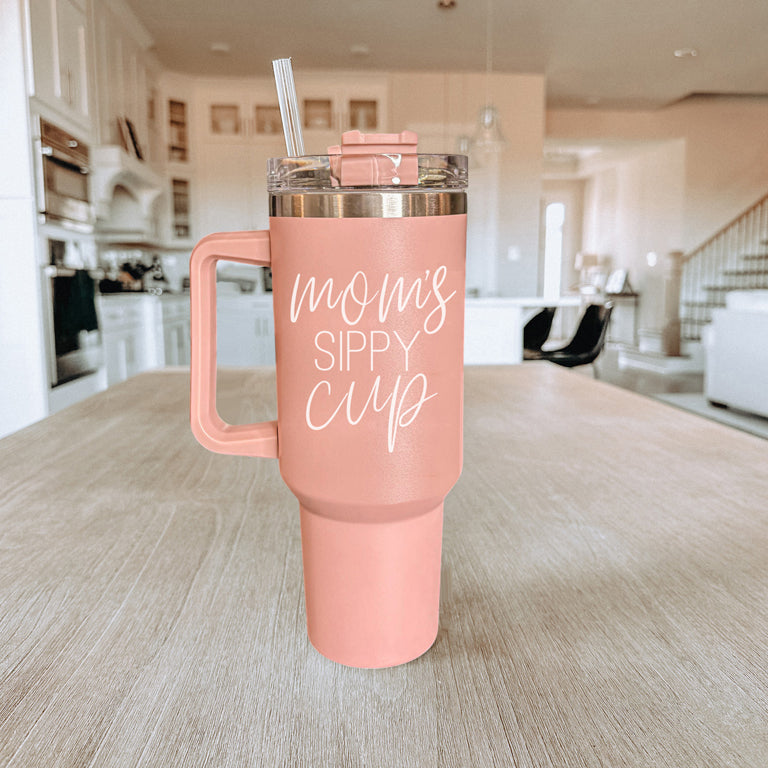Big Travel Cup with Handle & Straw | Gift for Moms